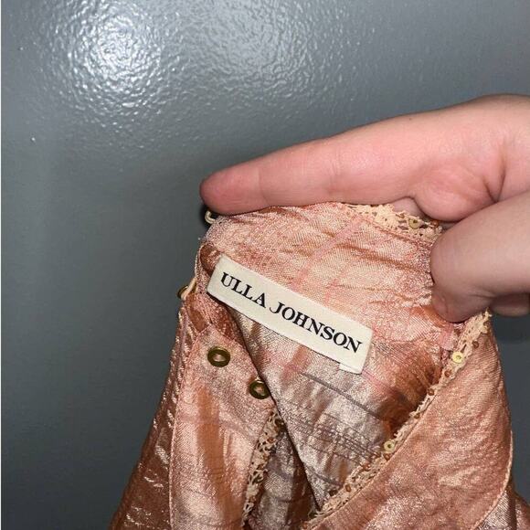 Ulla Johnson Edda Blouse Rose Gold/Peach Size 4 Mock Neck Long Sleeve Metallic - Picture 9 of 10